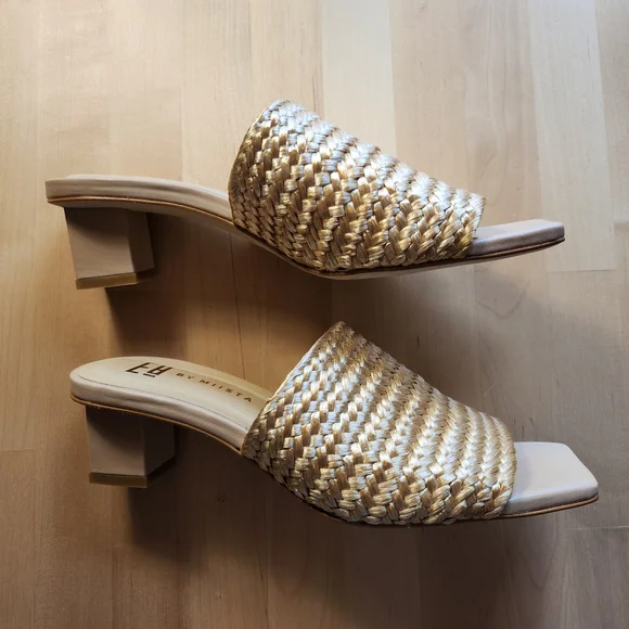 Miista Raffia Gold Square-Toe Sandals EU 38 - Picture 3 of 6